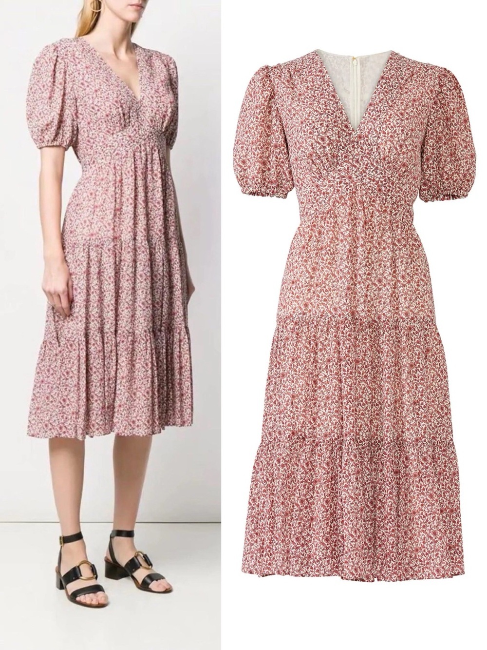 Tory Burch • Keepsake Printed Cotton-Silk Dress red pink floral tiered midi